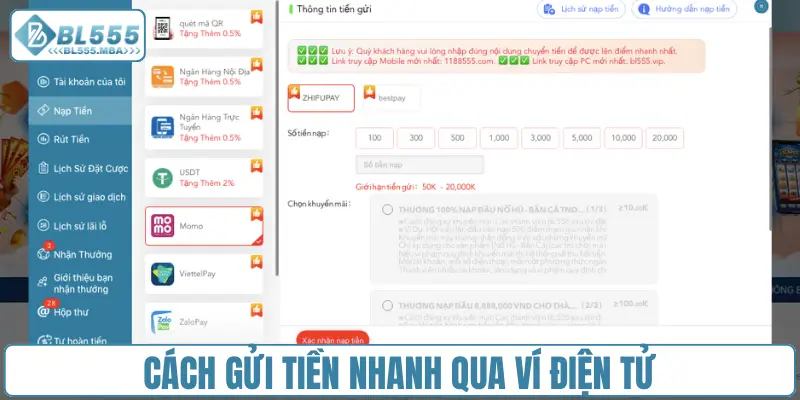 Cách gửi tiền nhanh qua ví điện tử