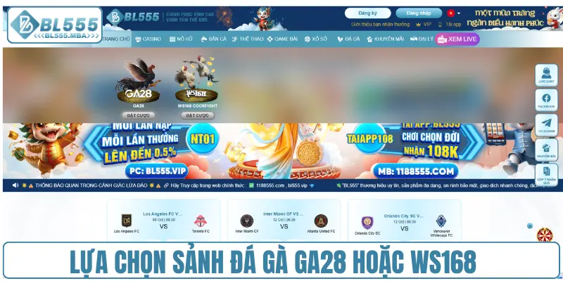Lựa chọn sảnh đá gà GA28 hoặc WS168