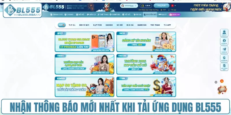 Nhận thông báo mới nhất khi tải ứng dụng BL555